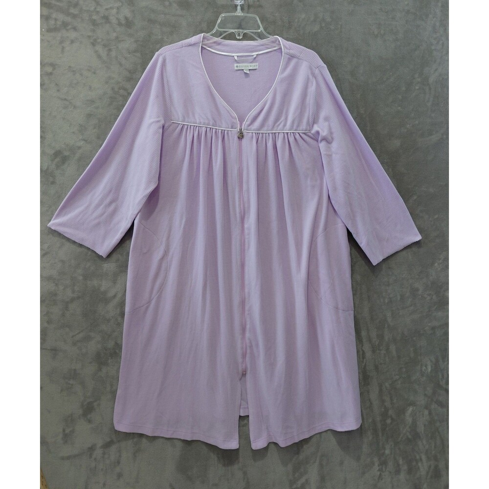 Eileen West Full Zip Long Sleeve Robe Women's Large Pink Cottage Housecoat EUC